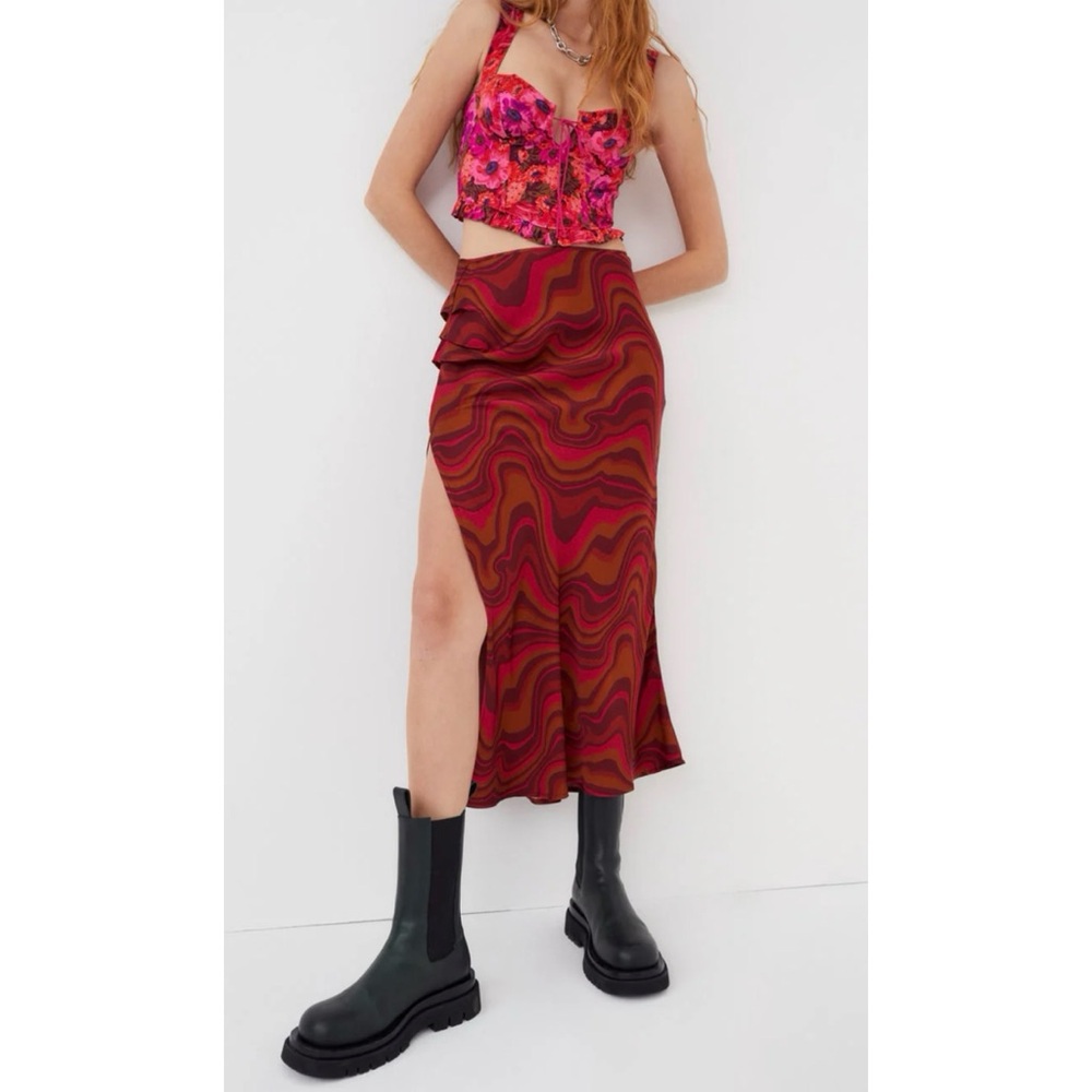FOR LOVE AND LEMONS • Eleanor Stone Swirl Printed Side Slit Midi Skirt, XS